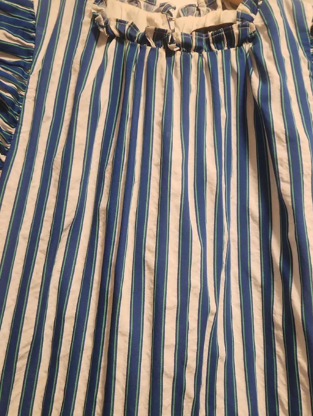 J. Crew Blue Green and White Striped Tiered Ruffle Dress - Picture 4 of 11